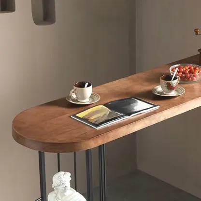 Vintage Brown Wooden Black Iron Shelves Storage Bar Tables Image - 6