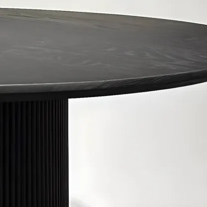 Modern Black Round Wood Cylindrical Base Dining Table Image - 5