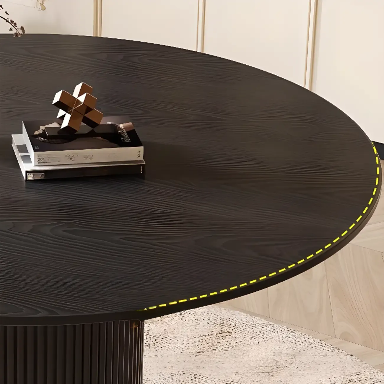 Modern Black Round Wood Cylindrical Base Dining Table Image - 7