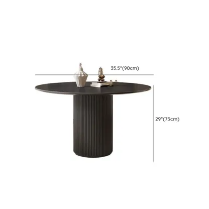 Modern Black Round Wood Cylindrical Base Dining Table Image - 11
