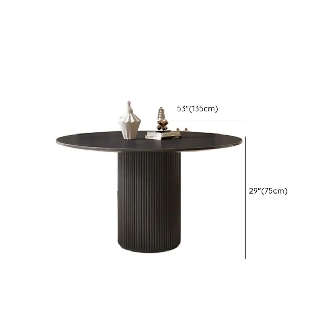 Modern Black Round Wood Cylindrical Base Dining Table Image - 16