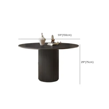 Modern Black Round Wood Cylindrical Base Dining Table Image - 17