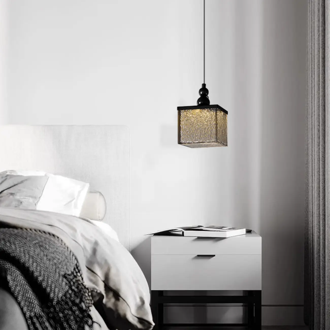 Adjustable Modern Square Resin Black LED Pendant Light  Image - 1 | homeyfad