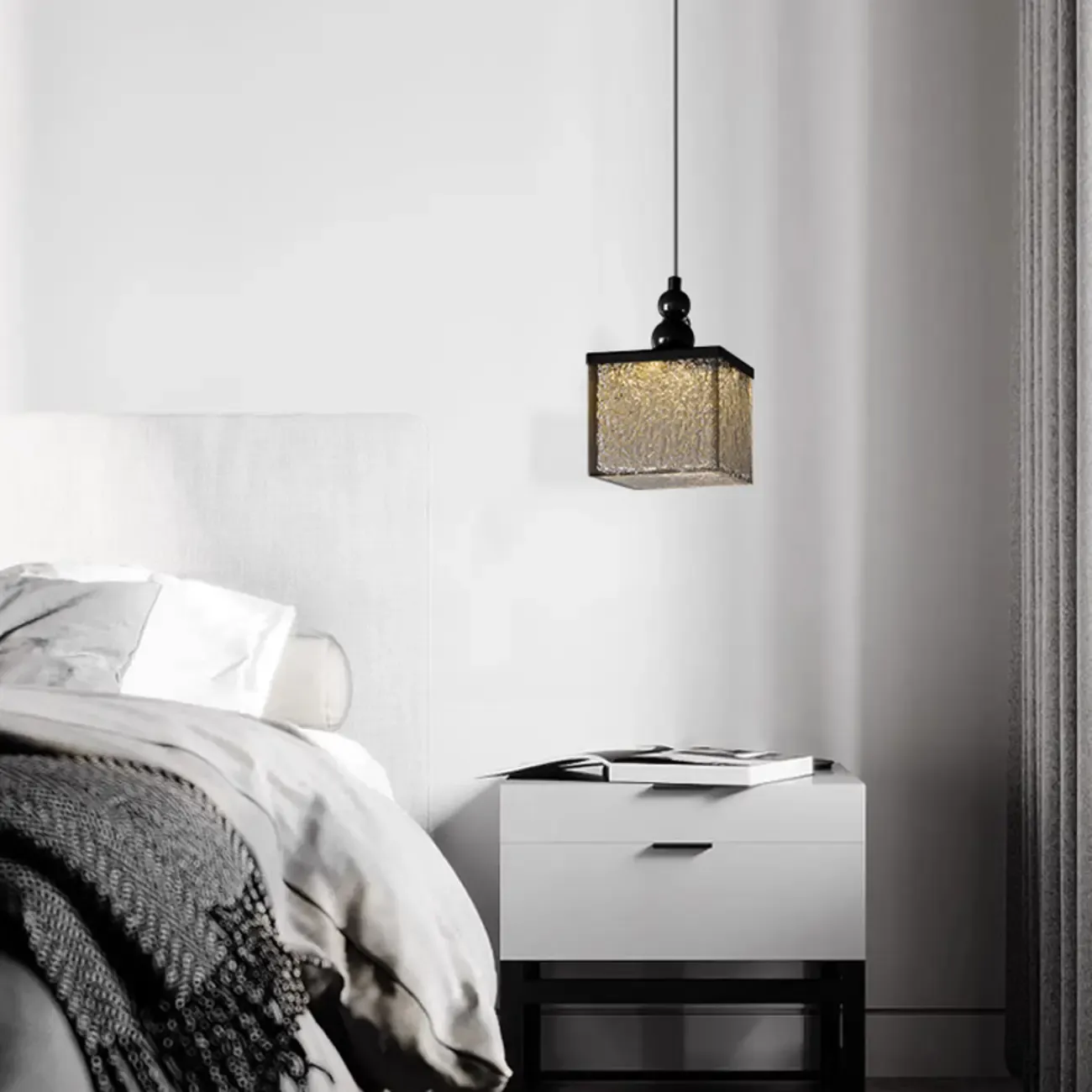 Adjustable Modern Square Resin Black LED Pendant Light  Image - 1