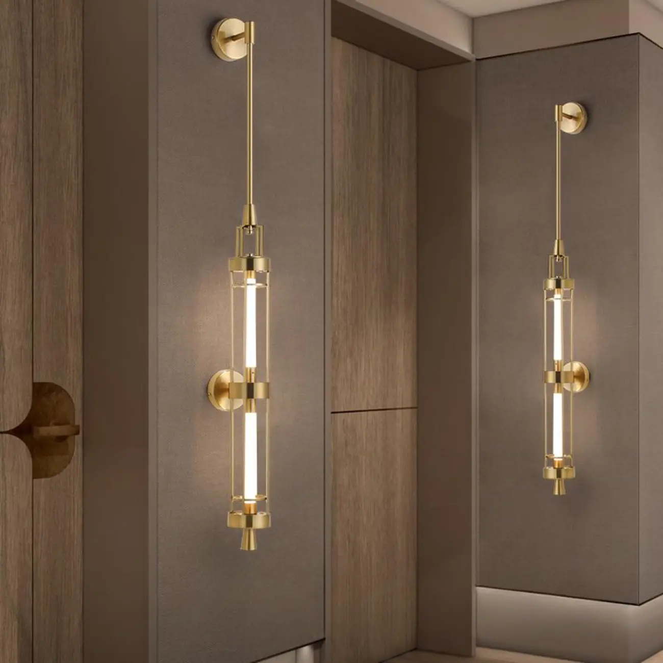 Gold Cylinder Wall Sconce Lamp with 2 LED Bulbs Warm Light Image - 1 | homeyfad