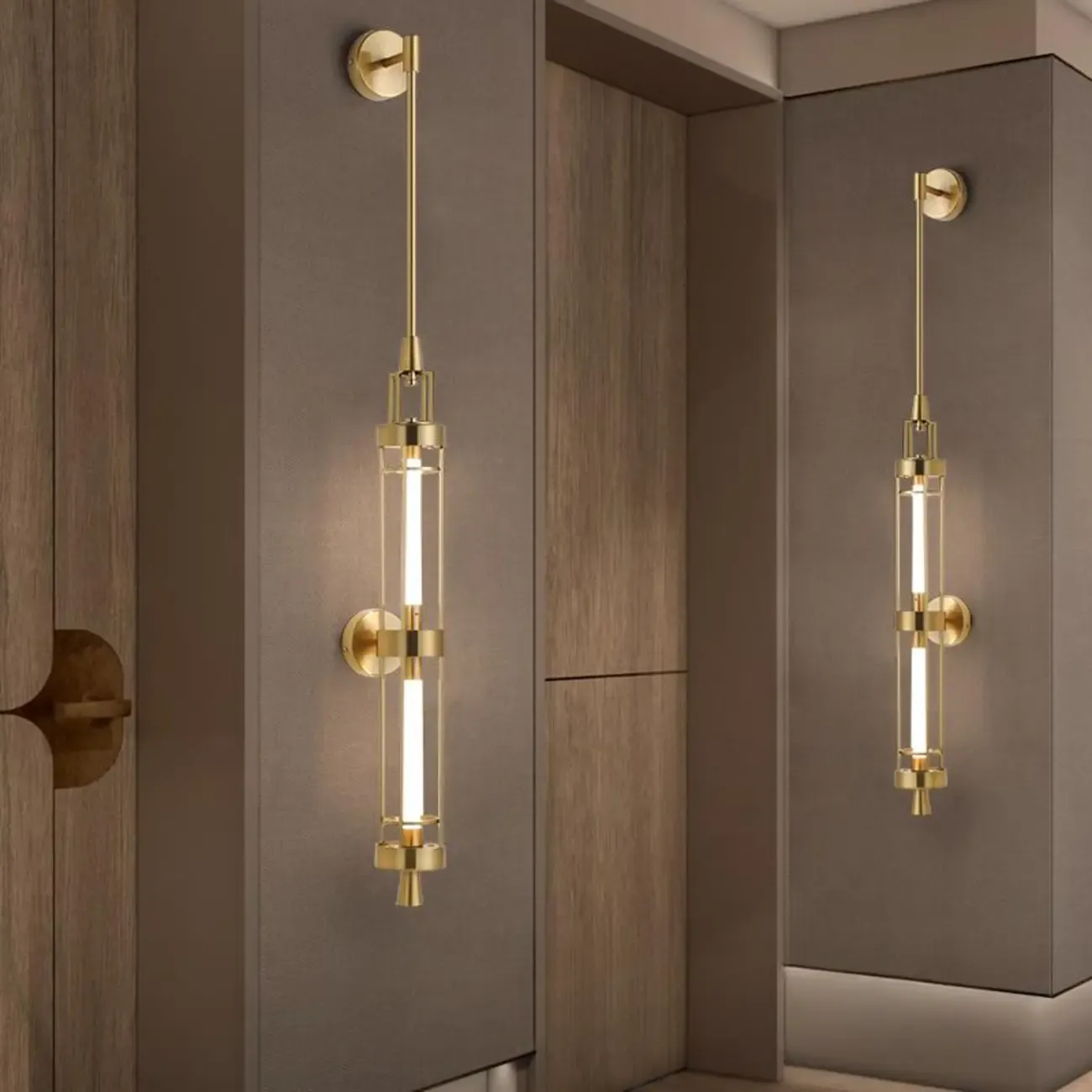 Gold Cylinder Wall Sconce Lamp with 2 LED Bulbs Warm Light Image - 1