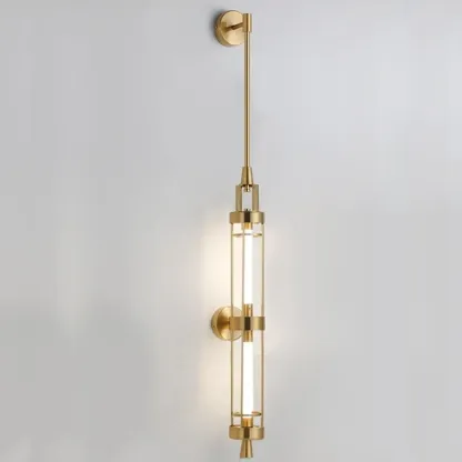 Gold Cylinder Wall Sconce Lamp with 2 LED Bulbs Warm Light Image - 2