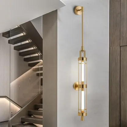 Gold Cylinder Wall Sconce Lamp with 2 LED Bulbs Warm Light Image - 4