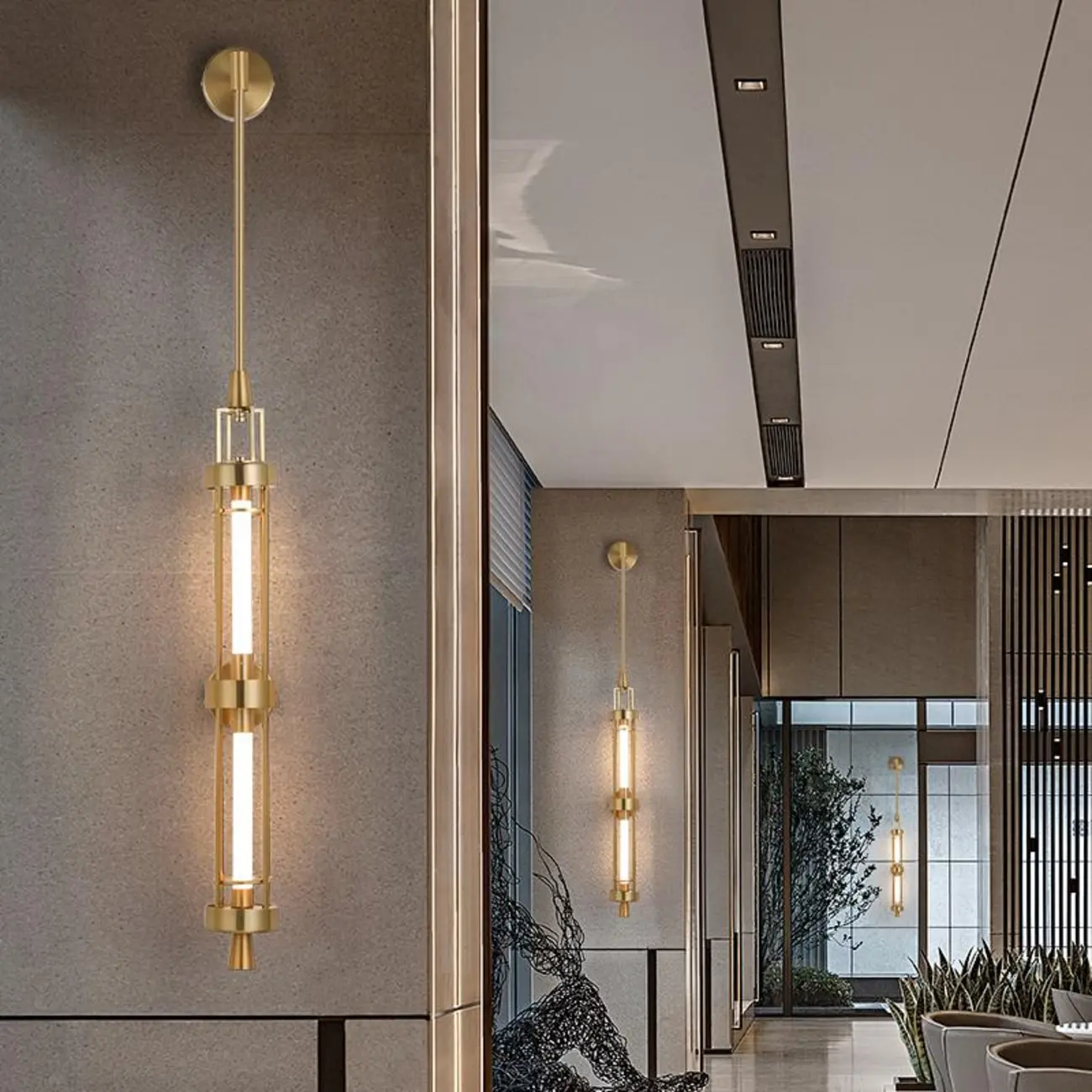 Gold Cylinder Wall Sconce Lamp with 2 LED Bulbs Warm Light Image - 6 | homeyfad