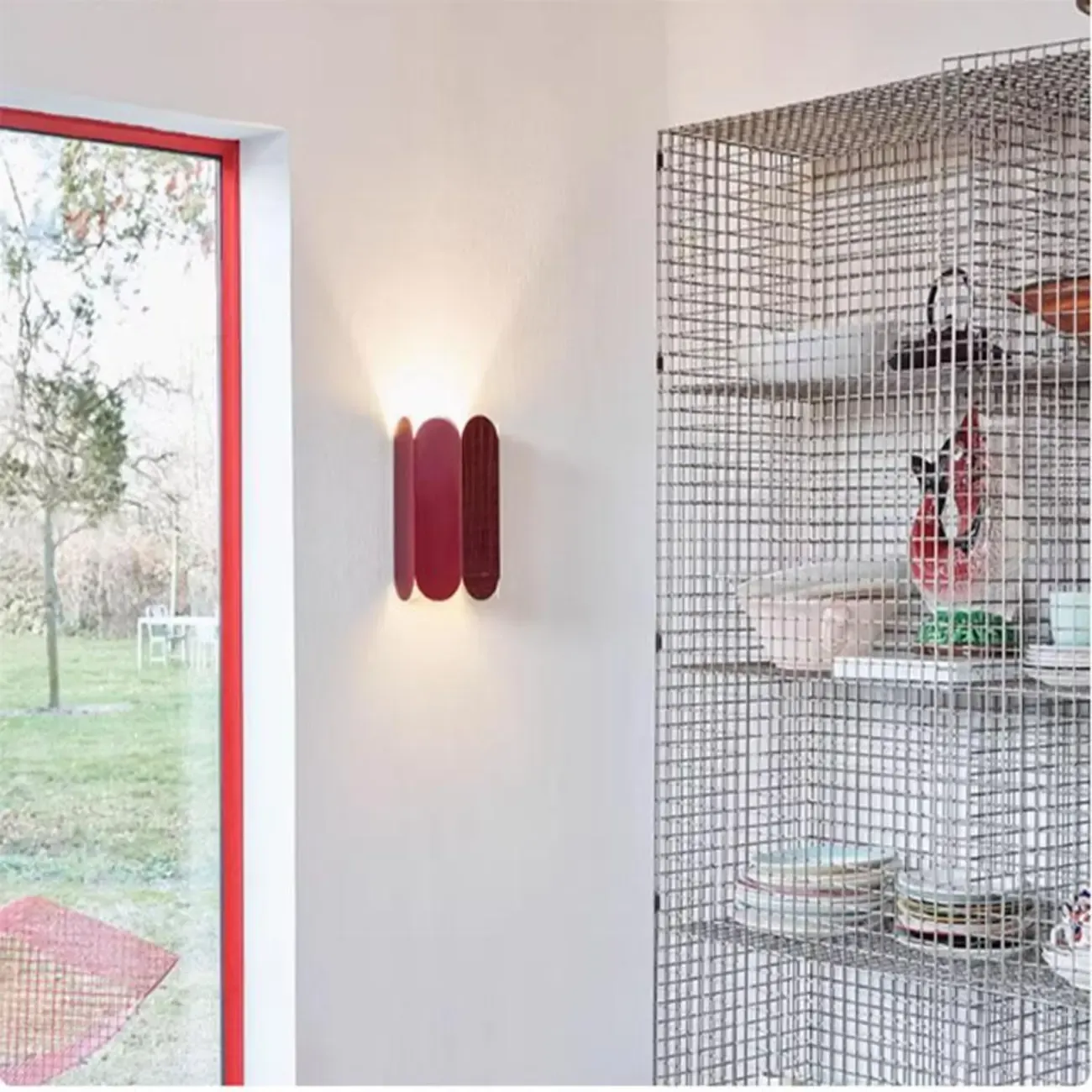 Mini Hardwired Modern Red Up & Down Wall Sconce in Geometric  Image - 8
