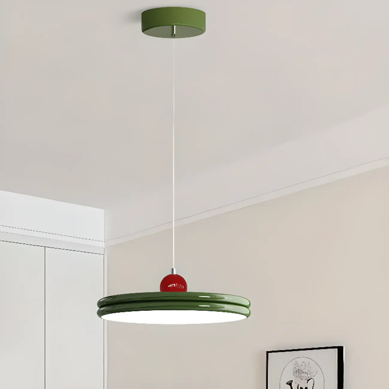 Casual LED Chalk Lucite Round Pendant Lighting with Adaptable Hanging Length Image - 2 | homeyfad