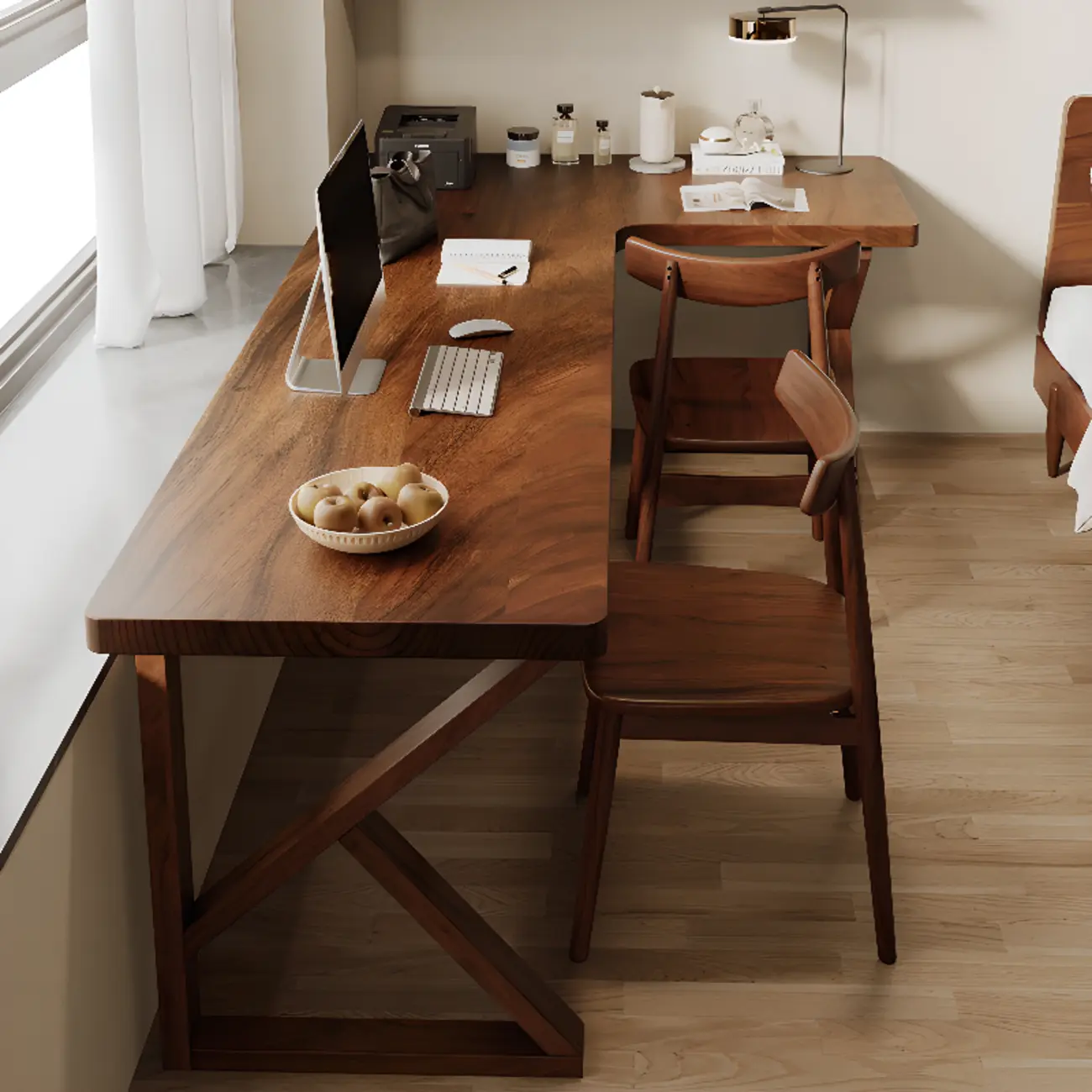 L-Shaped Brown Wooden Computer Desk for Home Office Image - 2 | homeyfad