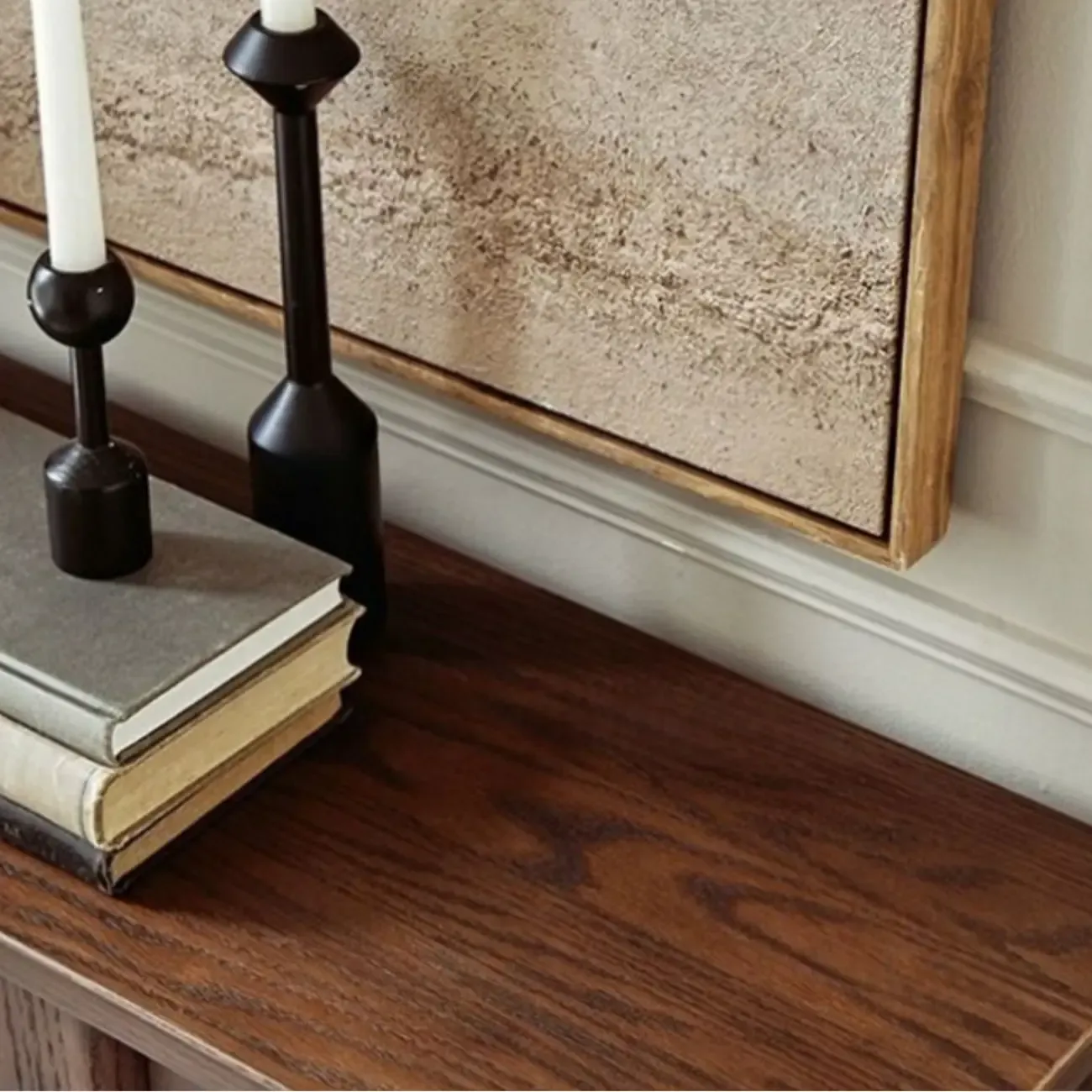 Rectangular Wood Brown Console Table with Shelves Image - 4