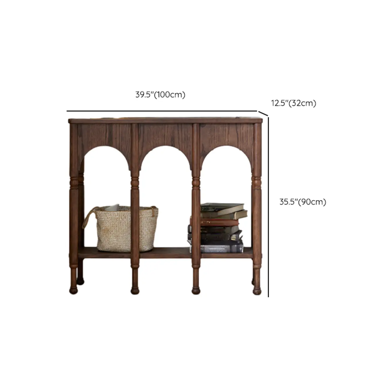 Rectangular Wood Brown Console Table with Shelves #size | homeyfad