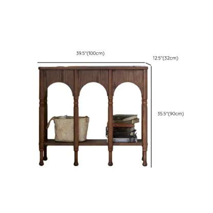 Rectangular Wood Brown Console Table with Shelves #size