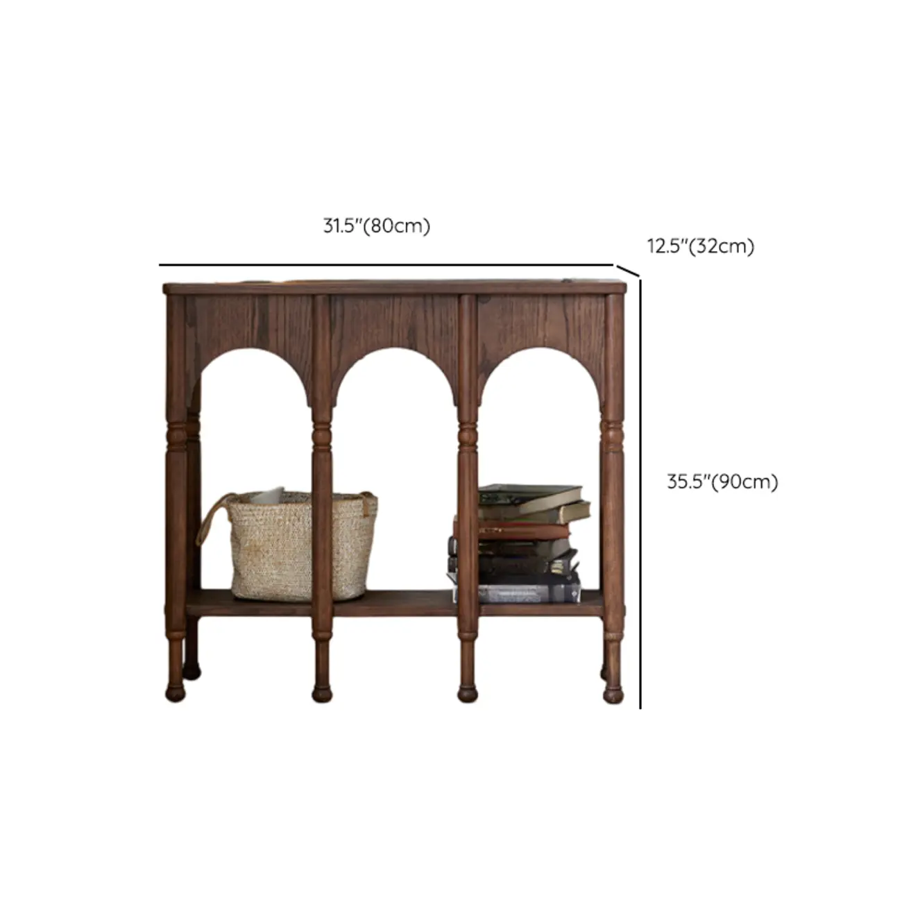 Rectangular Wood Brown Console Table with Shelves Image - 7 | homeyfad