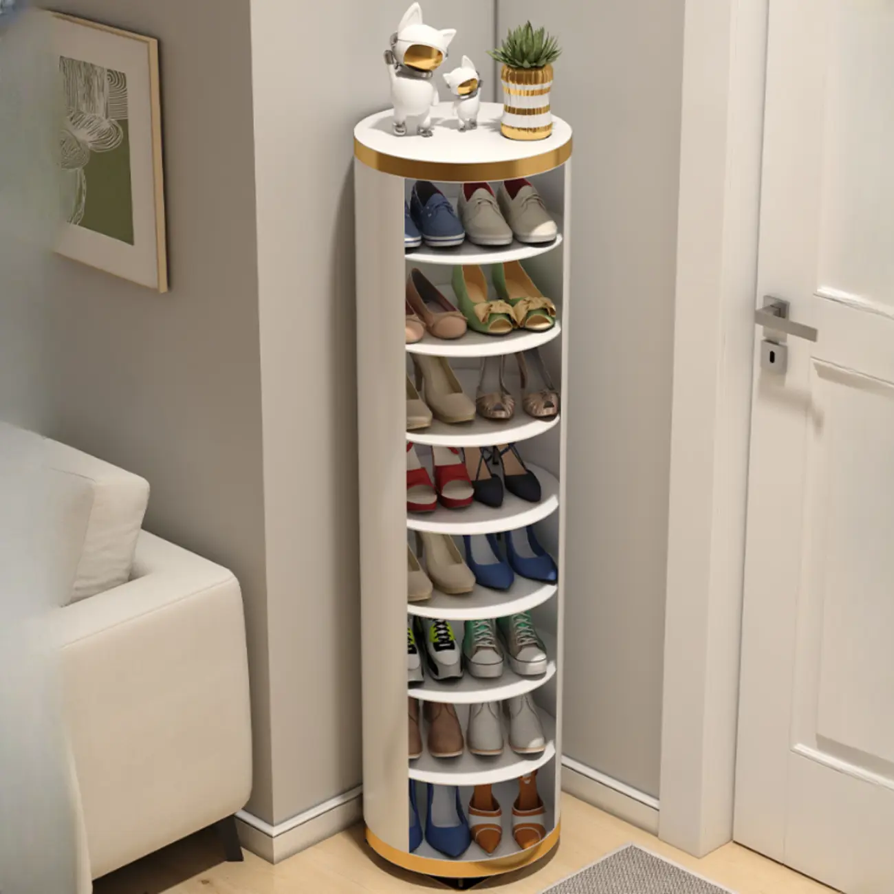 Rotatable Cylindrical Multi-Layers Metal Shoe Storage Cabinet Image - 1 | homeyfad