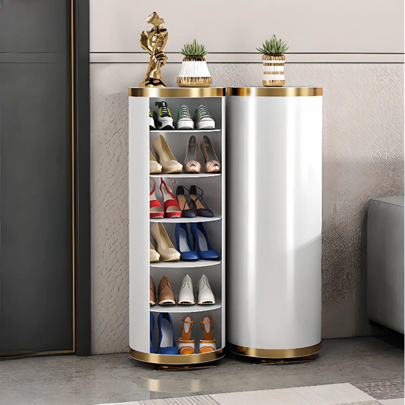 Rotatable Cylindrical Multi-Layers Metal Shoe Storage Cabinet Image - 2 | homeyfad