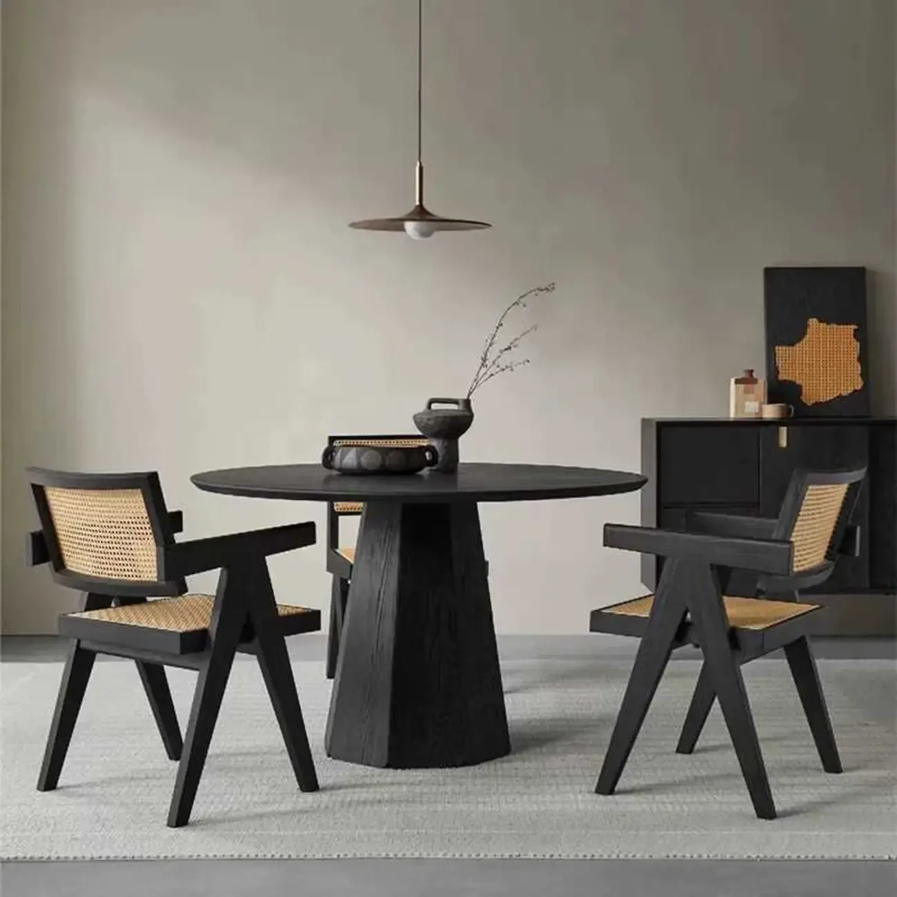 Modern Black Wood Round Dining Table Image - 1