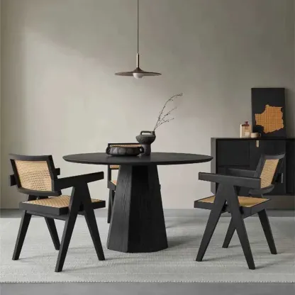 Modern Black Wood Round Dining Table Image - 1