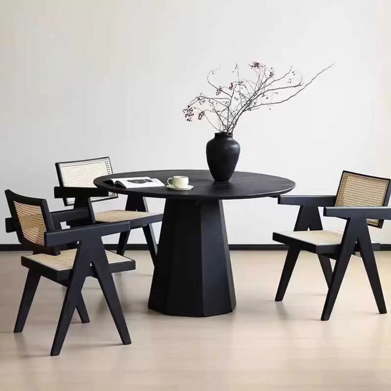 Modern Black Wood Round Dining Table Image - 4 | homeyfad