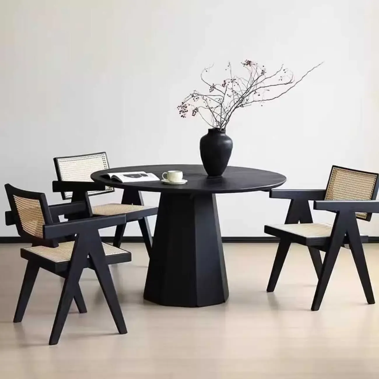 Modern Black Wood Round Dining Table Image - 4