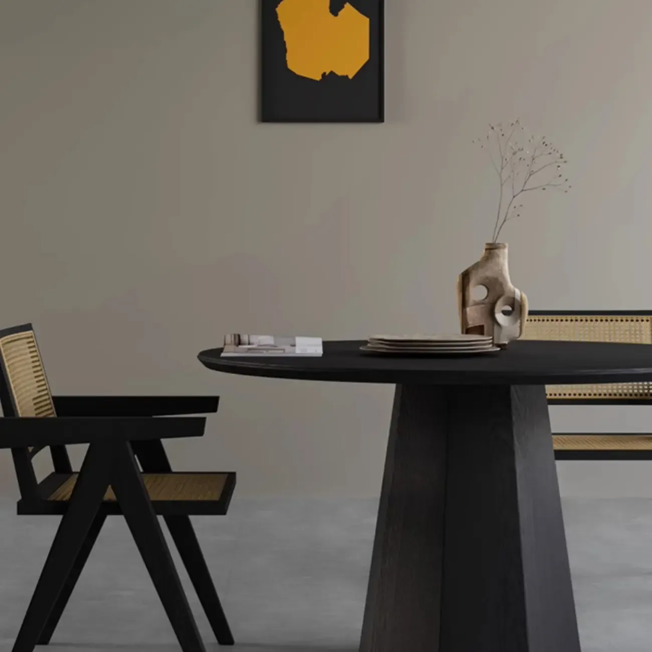 Modern Black Wood Round Dining Table Image - 7