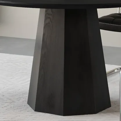 Modern Black Wood Round Dining Table Image - 8