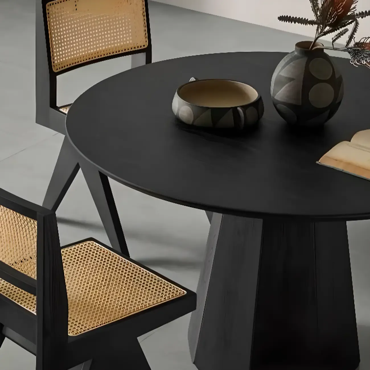 Modern Black Wood Round Dining Table Image - 9