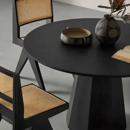 Modern Black Wood Round Dining Table Image - 9