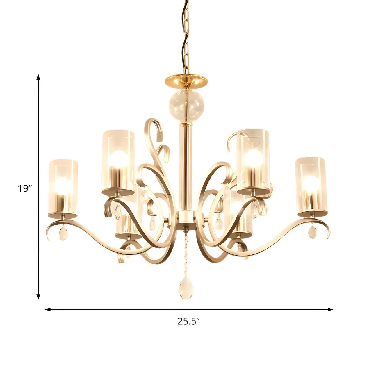 Gold Crystalline Metal Modern Curved Linear Chandelier Image - 6