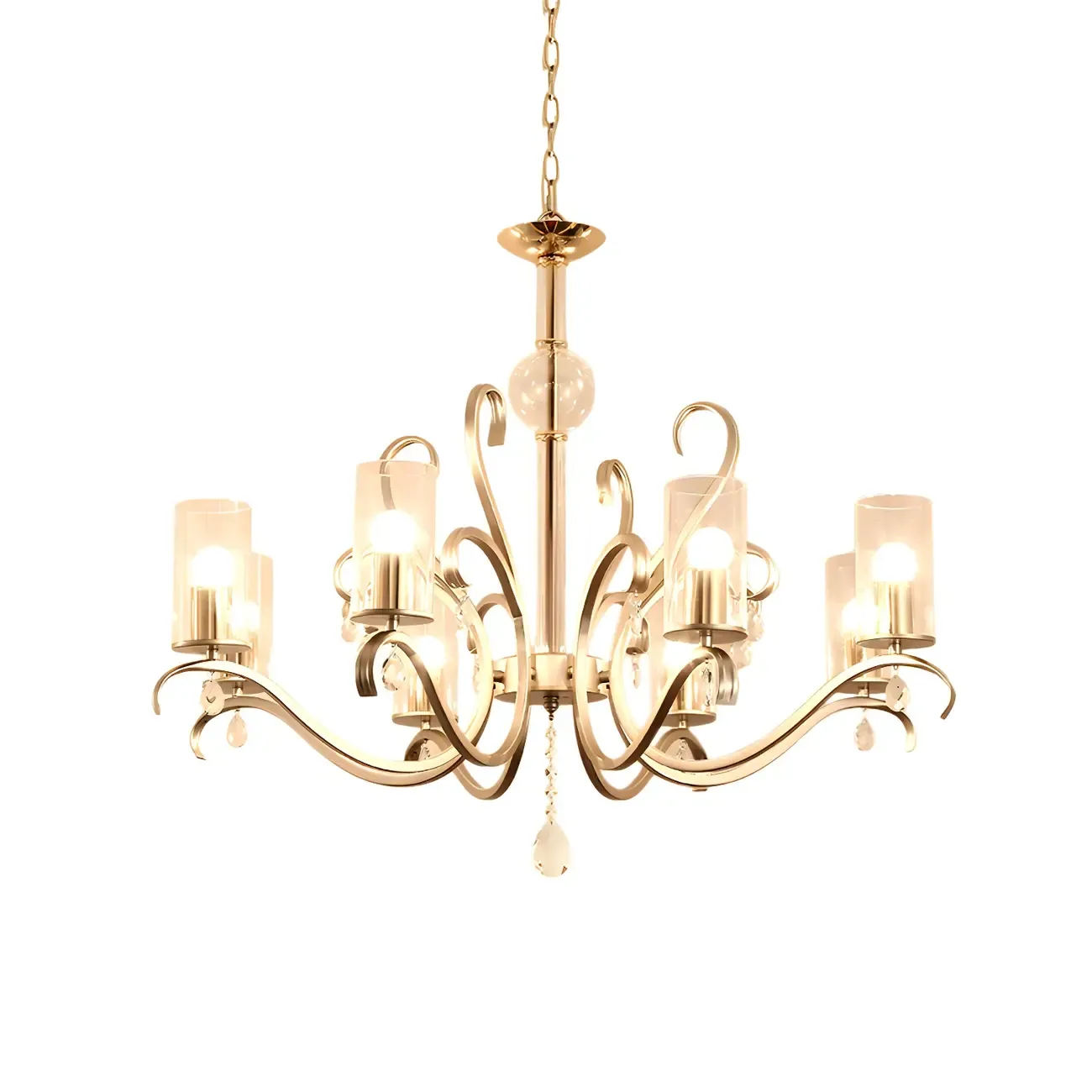 Gold Crystalline Metal Modern Curved Linear Chandelier Image - 7