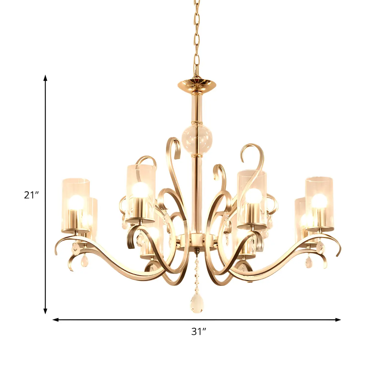 Gold Crystalline Metal Modern Curved Linear Chandelier Image - 8 | homeyfad