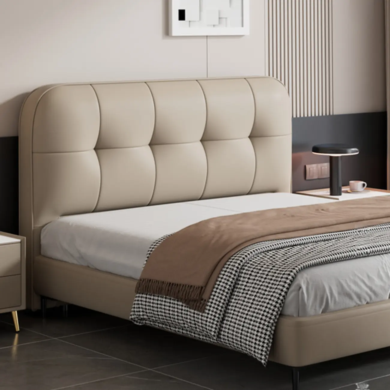 Stylish Wood Leather Upholstered Headboard for Double Bed Image - 1 | homeyfad