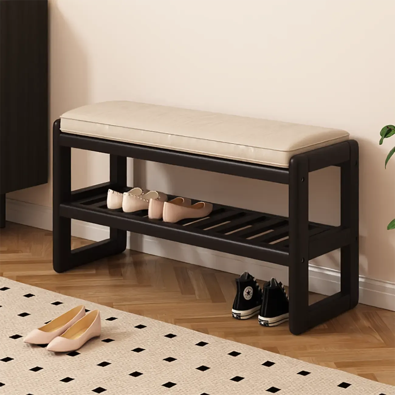 Modern Upholstered Wooden Entryway Bench with Storage Image - 2