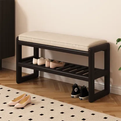 Modern Upholstered Wooden Entryway Bench with Storage Image - 2