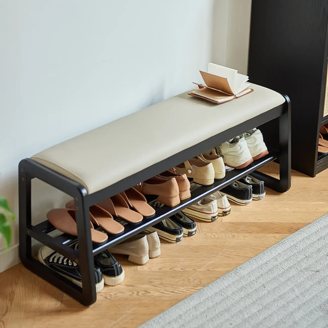 Modern Upholstered Wooden Entryway Bench with Storage Image - 3