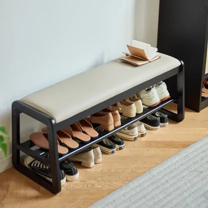 Modern Upholstered Wooden Entryway Bench with Storage Image - 3