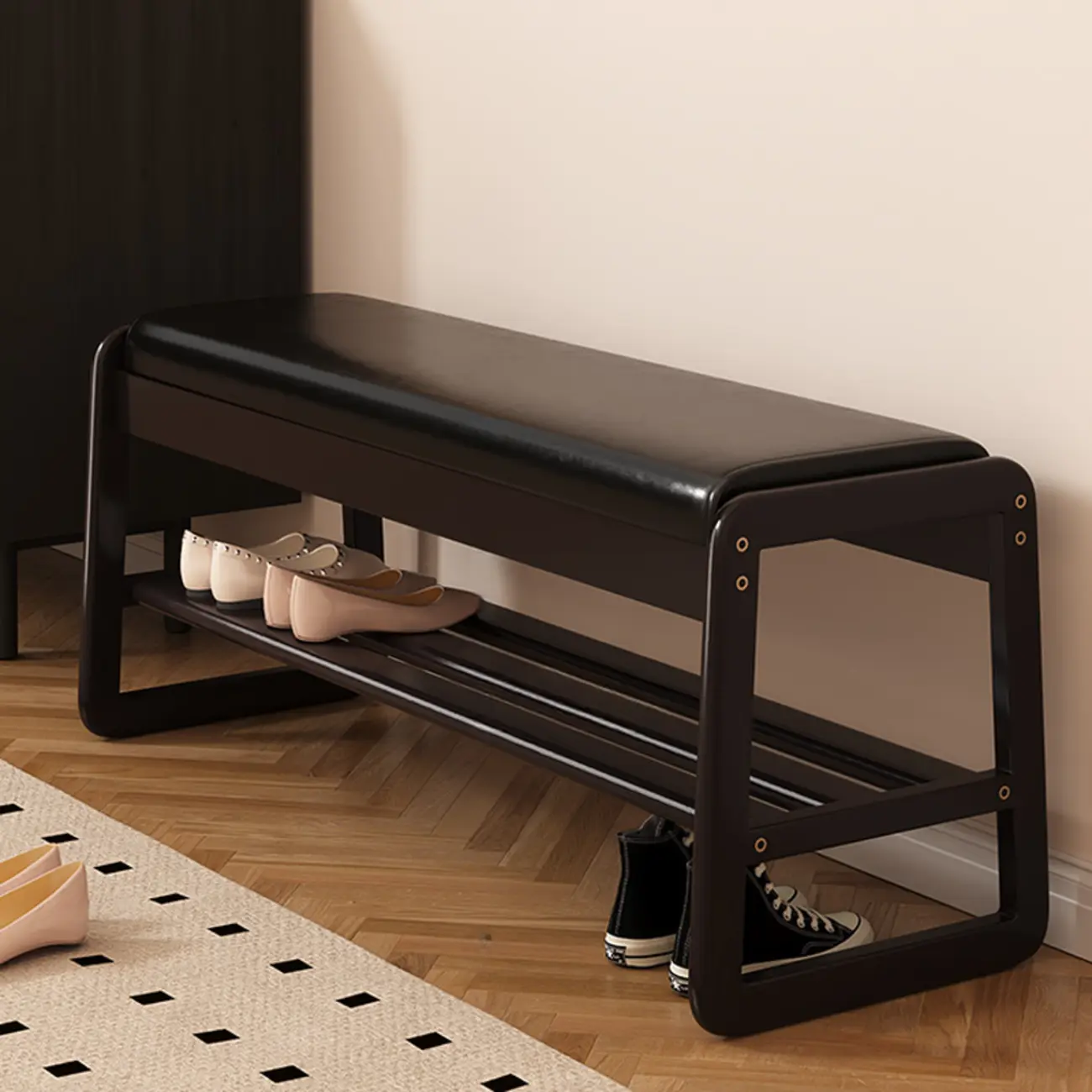 Modern Upholstered Wooden Entryway Bench with Storage Image - 4 | homeyfad