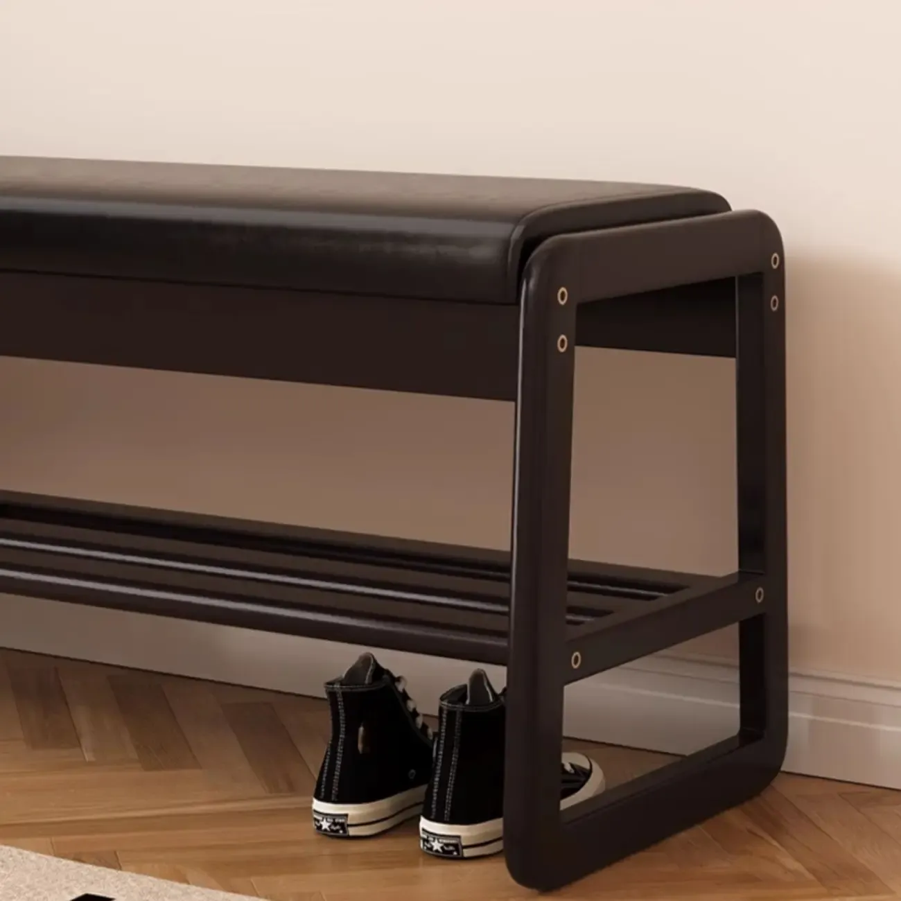 Modern Upholstered Wooden Entryway Bench with Storage Image - 7