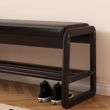 Modern Upholstered Wooden Entryway Bench with Storage Image - 7