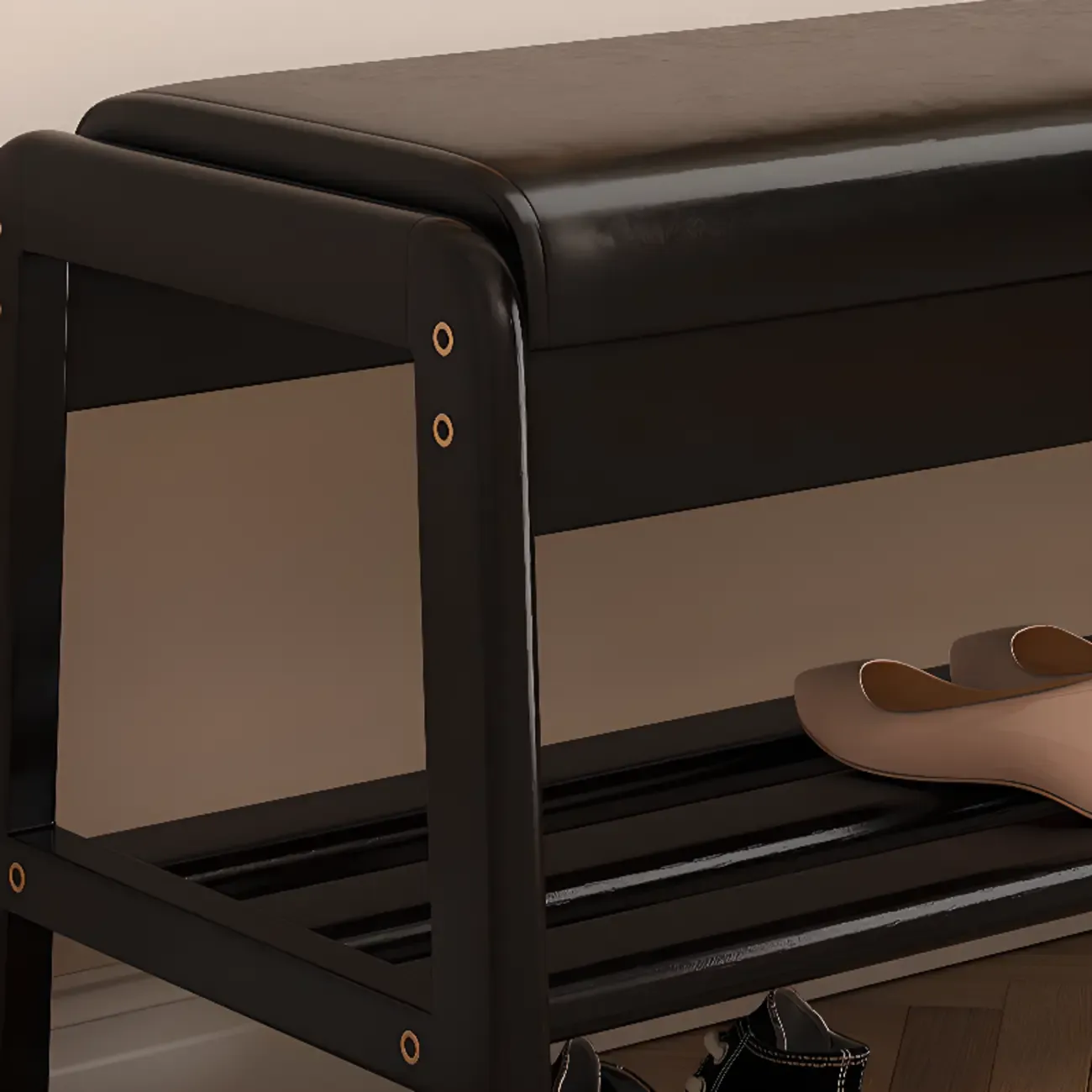 Modern Upholstered Wooden Entryway Bench with Storage Image - 10