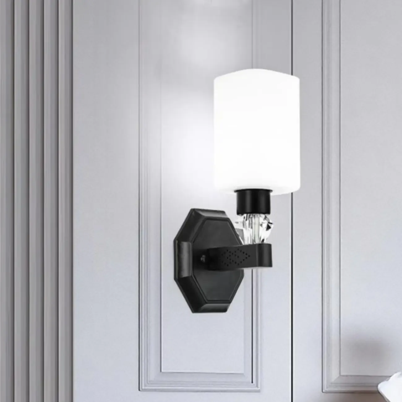 Modern Black Cylinder Glass Wall Sconce in Hardwired Image - 1