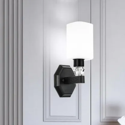 Modern Black Cylinder Glass Wall Sconce in Hardwired Image - 1