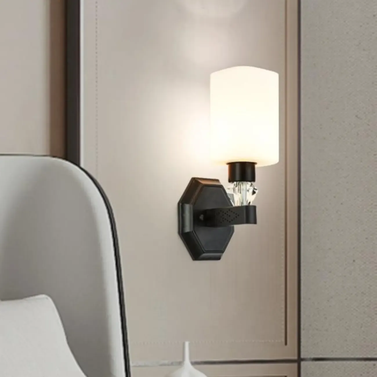 Modern Black Cylinder Glass Wall Sconce in Hardwired Image - 4
