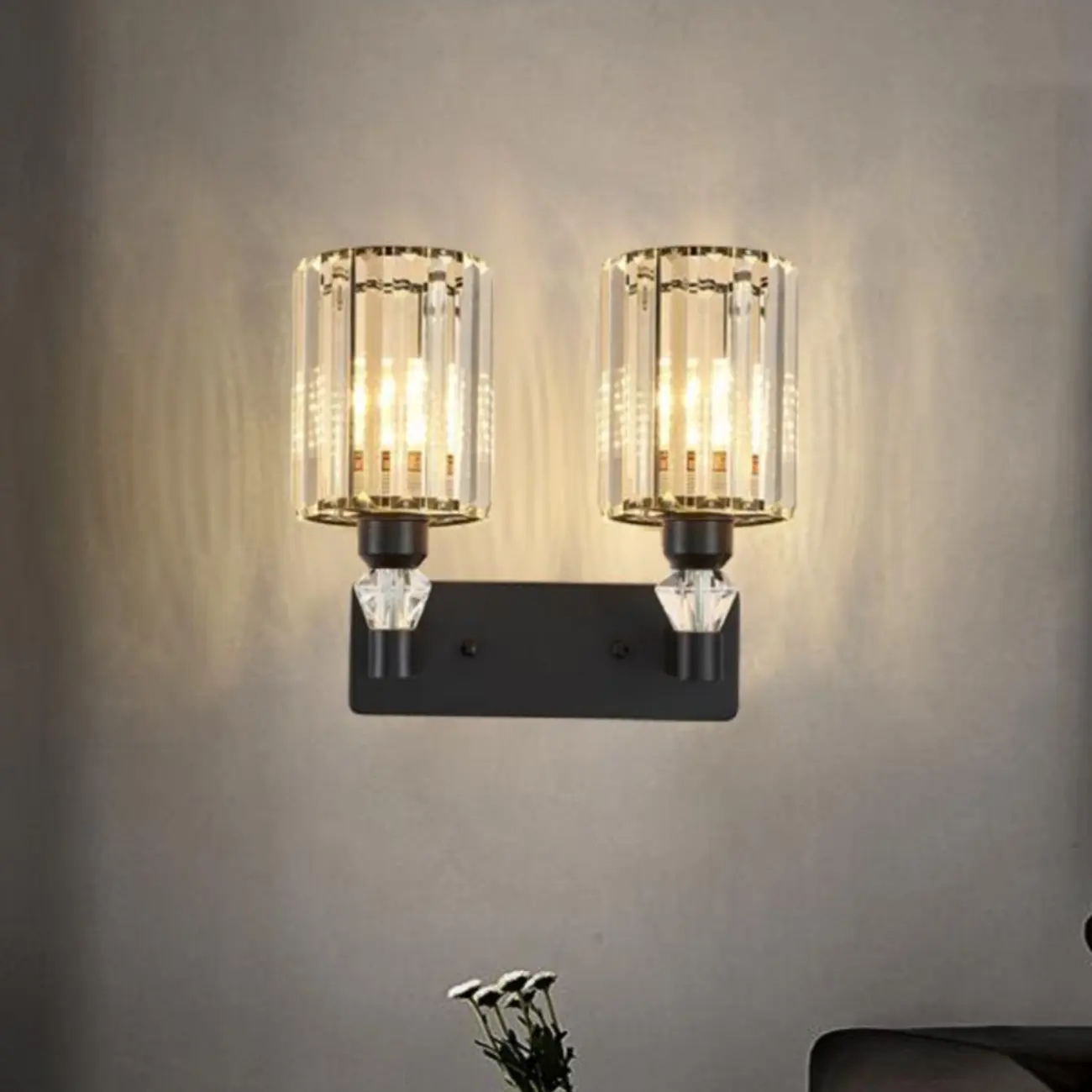 Modern Black Cylinder Glass Wall Sconce in Hardwired Image - 6 | homeyfad