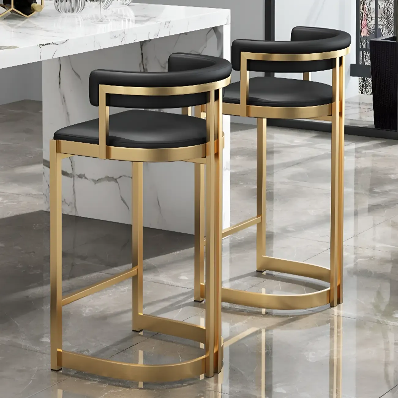 Lavish Metal Cushioned Gold Sled Bar Stool Image - 7