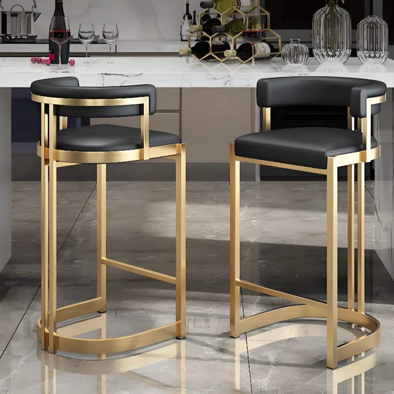 Lavish Metal Cushioned Gold Sled Bar Stool Image - 8 | homeyfad