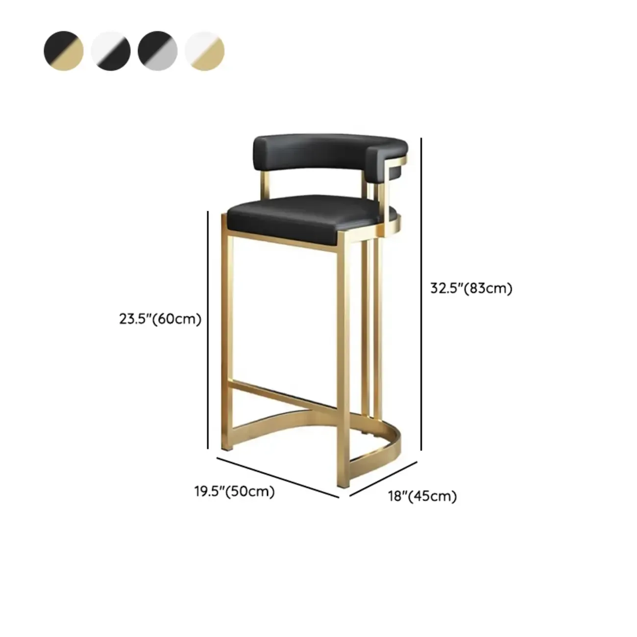 Lavish Metal Cushioned Gold Sled Bar Stool #size