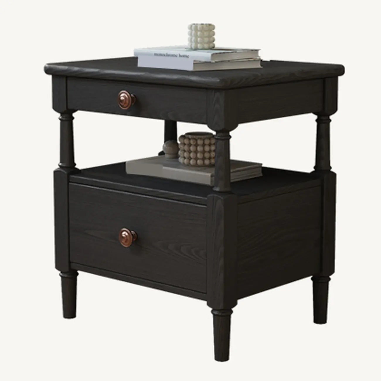 Classic Rectangular 2-Drawer Wood Black Nightstand with Shelf Image - 6 | homeyfad